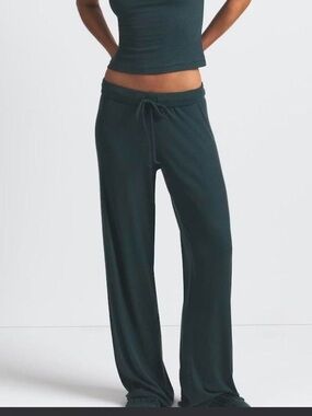SKIMS Cyprus Dark Teal Blue Ribbed Relaxed Fit Lounge Pajama Pants XL